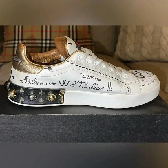 Dolce & Gabbana DG Portofino Designer White Leather Sneakers/Shoes - Picture 6 of 16